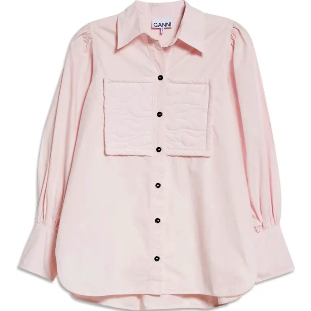 GANNI Pale Lilac Front Patch Organic Cotton Shirt Size 36